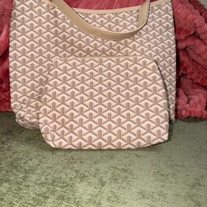 Beige Patterned Shoulder Tote with Matching Pouch